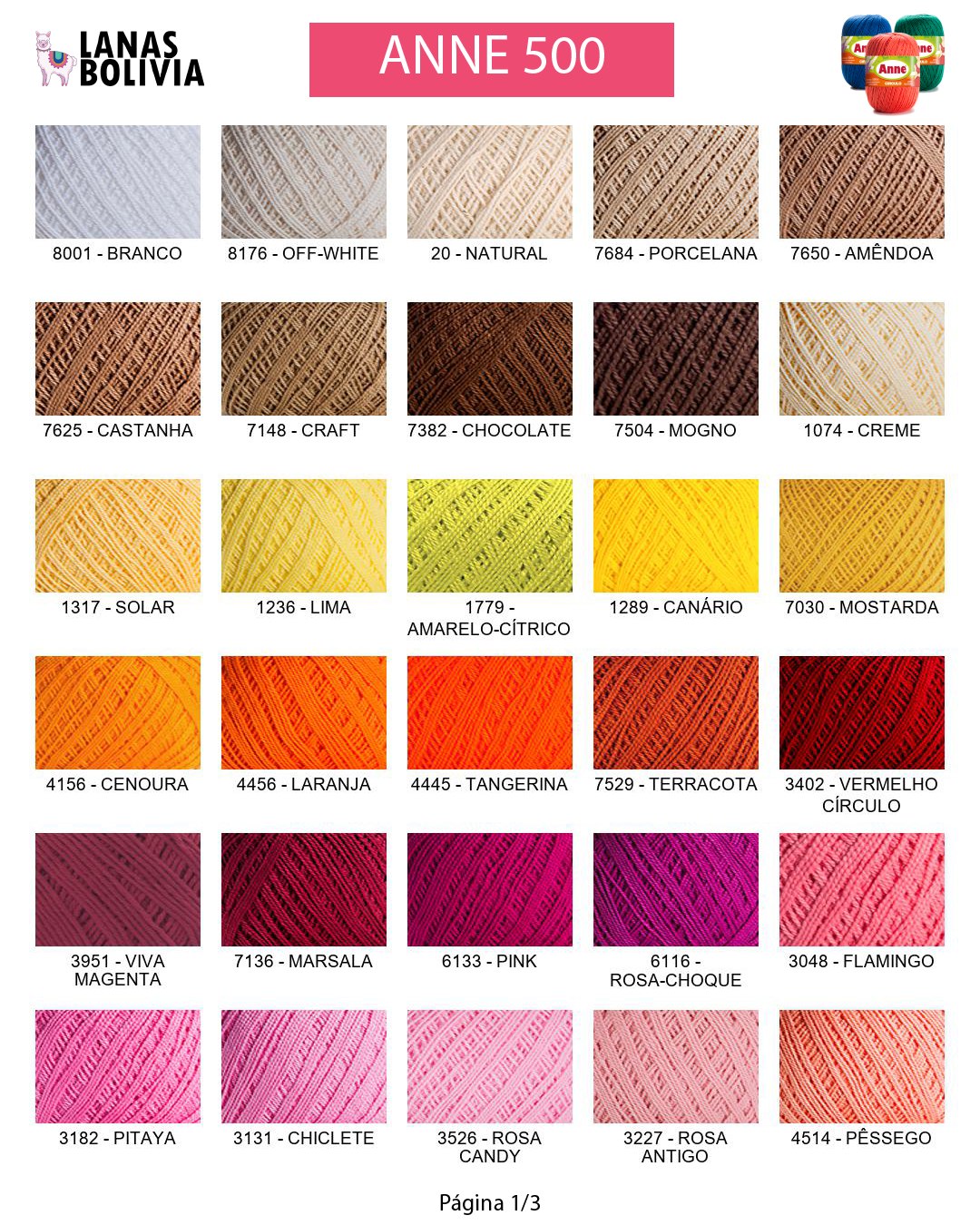 Colores disponibles de Anne 500