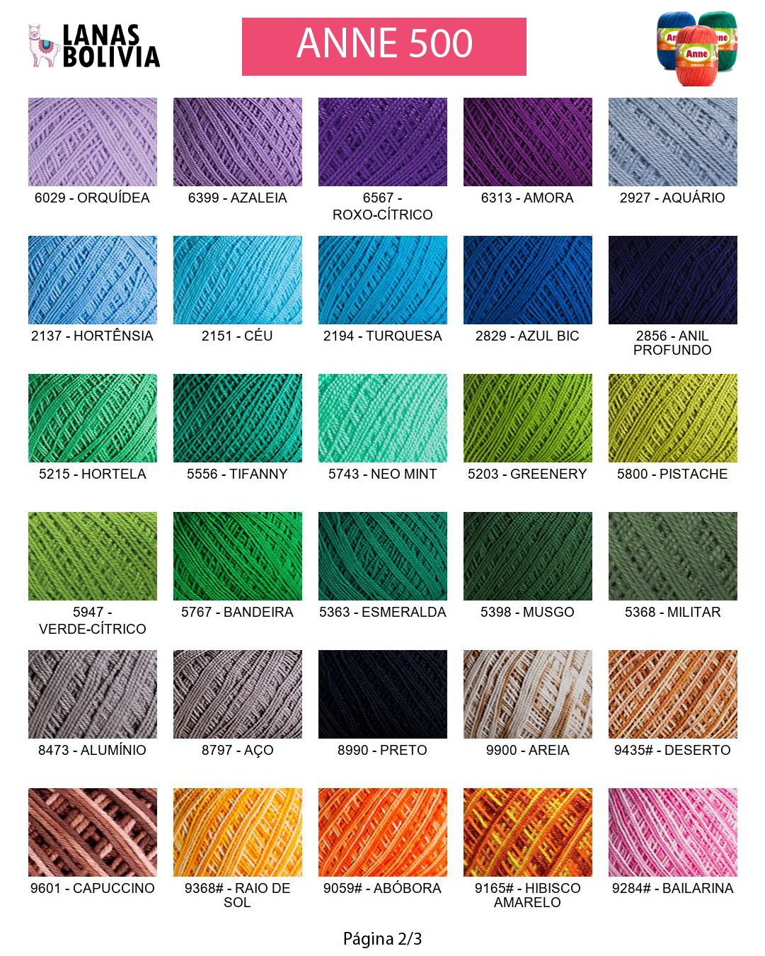 Colores disponibles de Anne 500