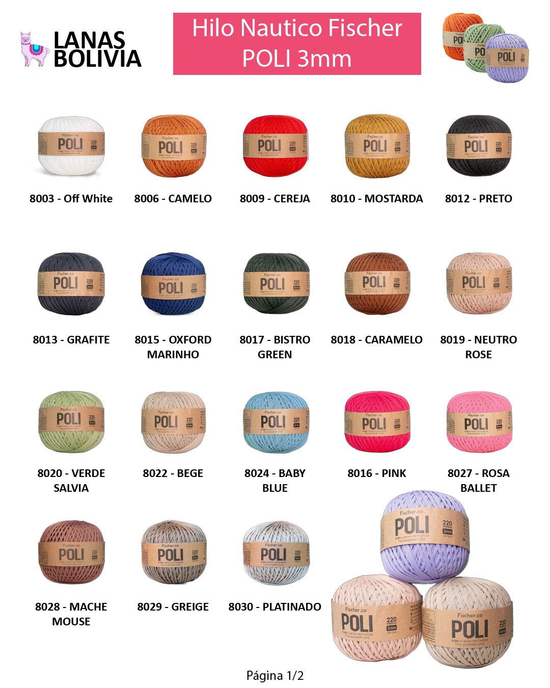 Colores disponibles de Poli 3mm